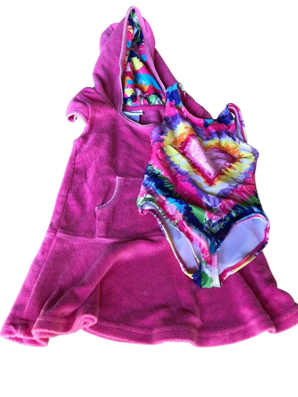 Cabana Life Bathing Suit Cover up Terrycloth Hooded Girls 2T Rainbow Heart Pink